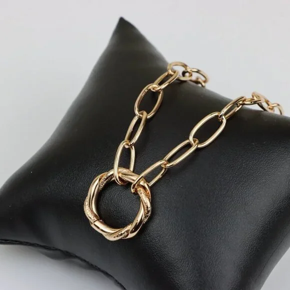 Chunky Oval Link Rose Gold Necklace with Round Center Pendant, XPNL0348 - Picture 8 of 13